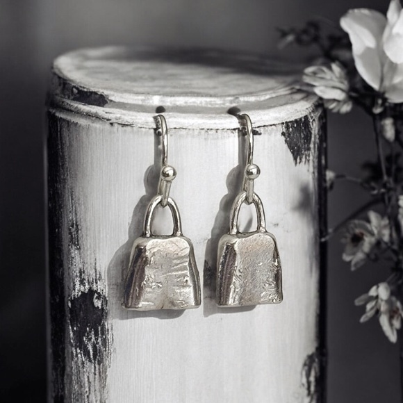 5 For $25💫Alternative Silver Cowbell Hammered Dangles Earrings - Picture 4 of 5